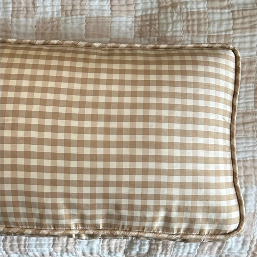 Gingham Beige + White Quilt Throw Size New Prewashed Hand Crafted Medium Check
